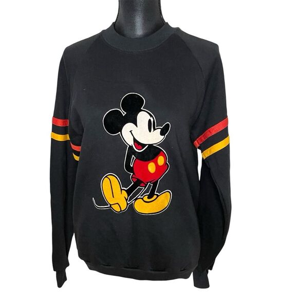 Disney Mickey Mouse Crewneck Sweatshirt Pullover Vtg Black Red Yellow Size Large - Picture 1 of 6